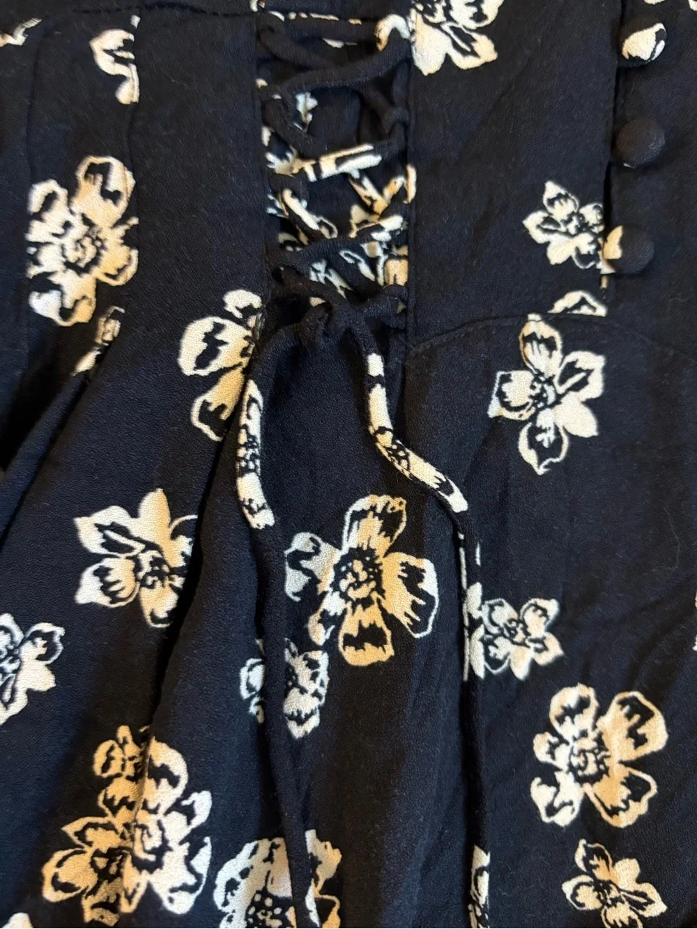 Free People Black Floral Tie-Front Casual Dress